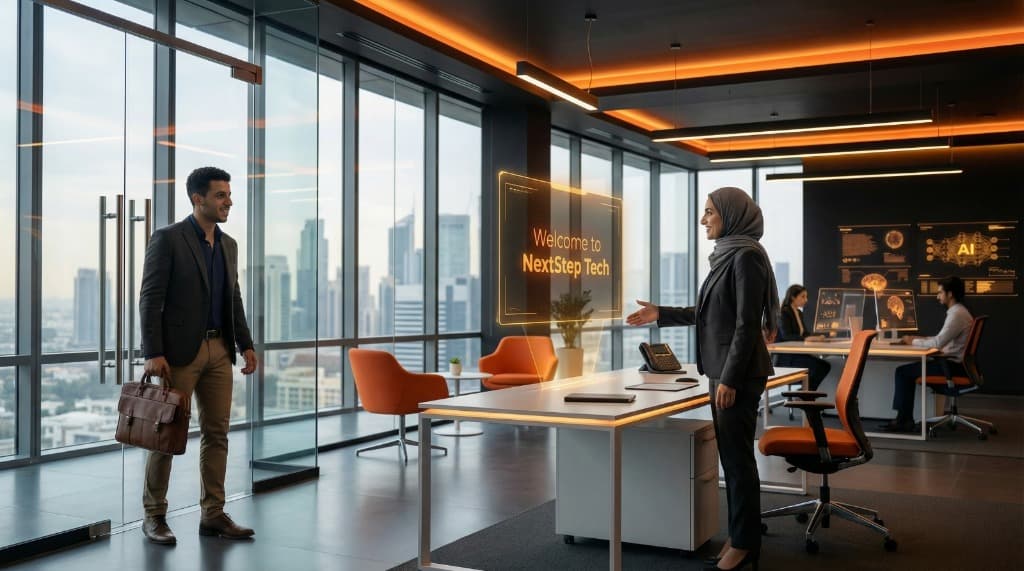 القصة والشخصيات: أول لقاء بين أحمد وسارة في NextStep Tech